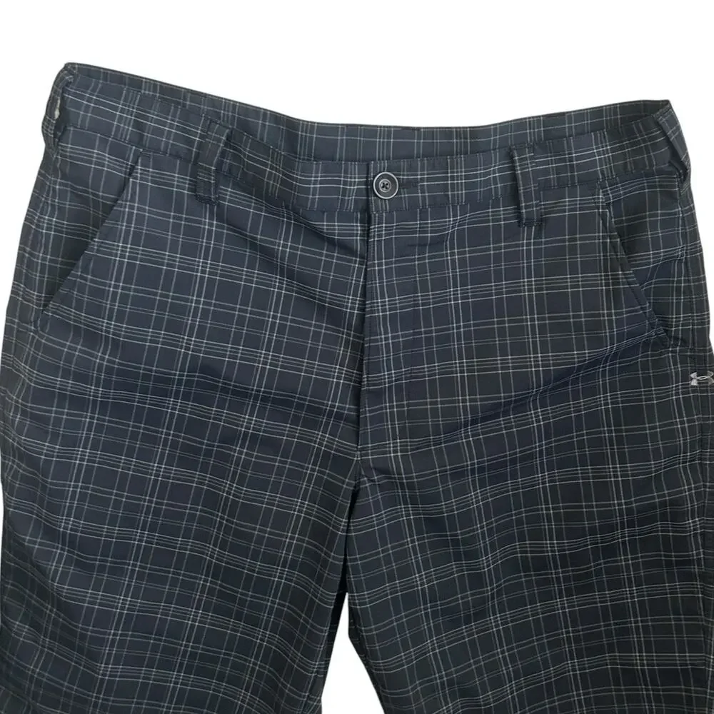 Under Armour Men Performance Shorts 36 Black‎ Plaid Comfort Athletic Activewear